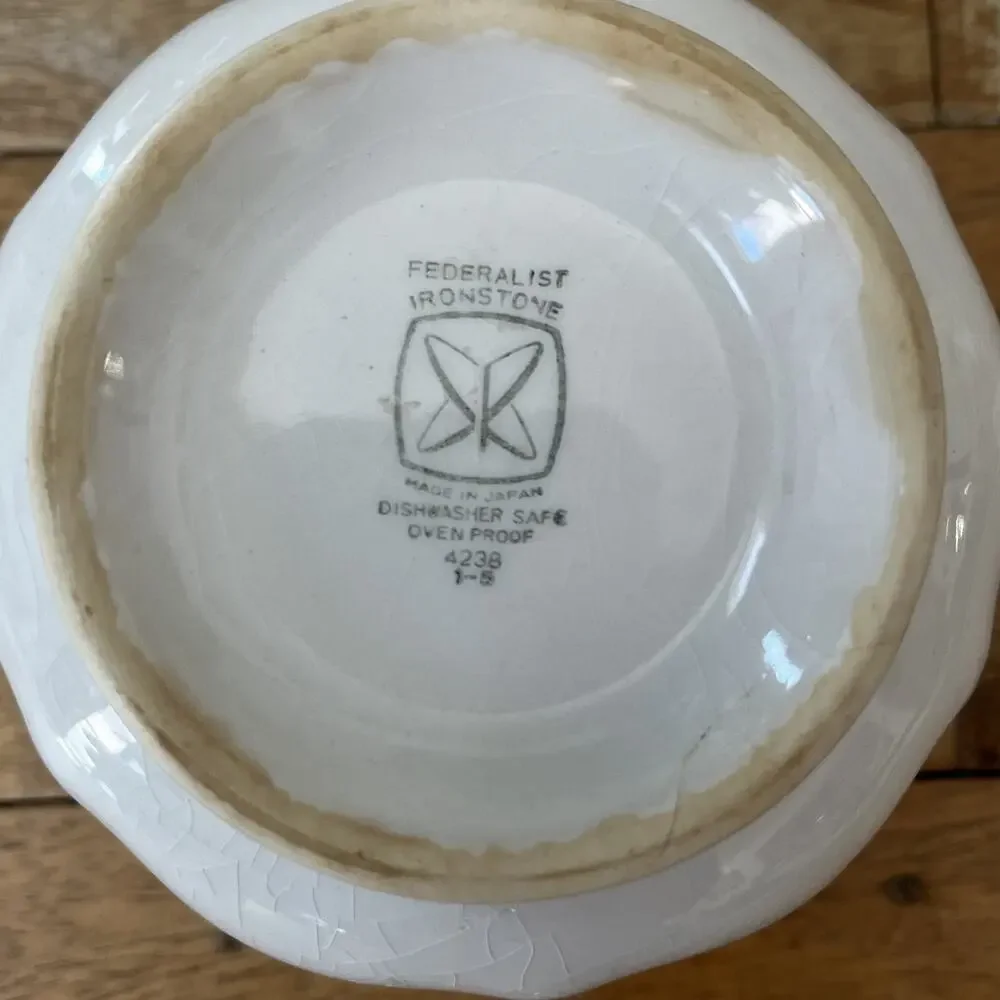1970s Vintage Federalist Ironstone White Sugar Bowl 4238
